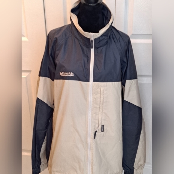 Columbia Tan & Blue Colorblock Rain Jacket    Size XL - Picture 1 of 10